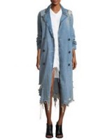 T by Alexander Wang Distressed Double-Breasted Trench Denim Coat ~ destroyed indigo-blue coats