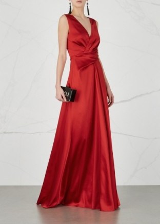 TALBOT RUNHOF Red sleeveless pleated satin gown ~ long luxe event dresses - flipped