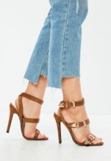 Missguided tan suedette western stud strappy barely there heels