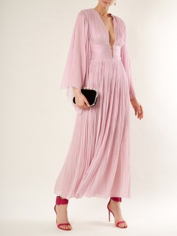 MARIA LUCIA HOHAN Thais deep V-neck pleated silk-tulle gown ~ metallic-pink floaty gowns - flipped