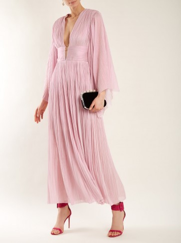 MARIA LUCIA HOHAN Thais deep V-neck pleated silk-tulle gown ~ metallic-pink floaty gowns