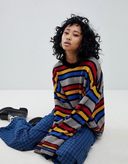 The Ragged Priest Knitted Jumper In Stripe | striped crew neck jumpers - flipped