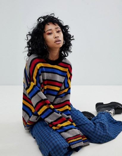 The Ragged Priest Knitted Jumper In Stripe | striped crew neck jumpers