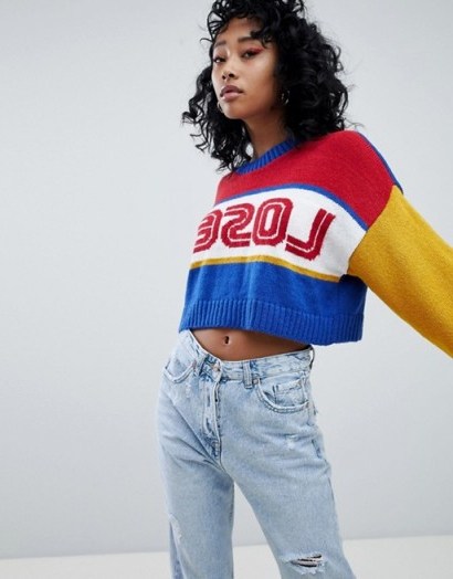 The Ragged Priest Loser Knitted Jumper | multicoloured slogan print jumpers - flipped