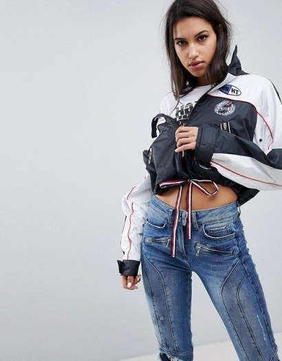 Gigi Hadid Patch Logo Windbreaker Jacket – funnel neck jackets - flipped