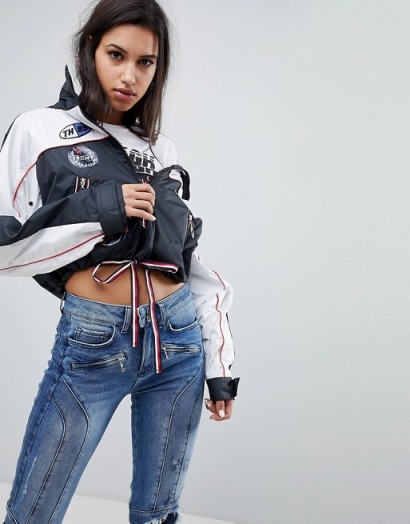 Gigi Hadid Patch Logo Windbreaker Jacket – funnel neck jackets