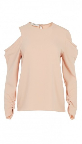 TIBI TRIACETATE OPEN SHOULDER DRAPE SLEEVE TOP – pink ruched sleeved tops - flipped