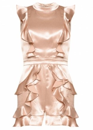 TRUE DECADENCE Satin playsuit. NUDE RUFFLE PLAYSUITS - flipped