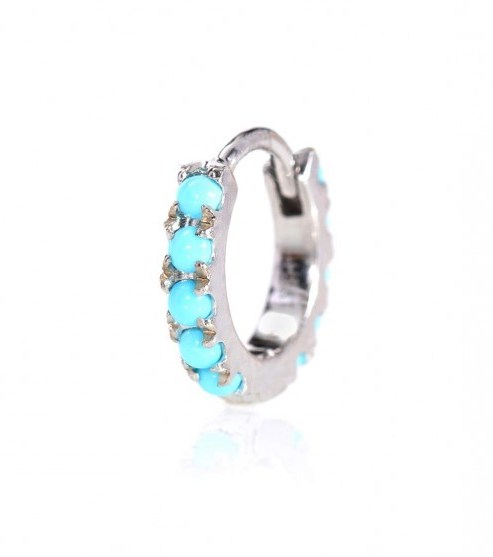 MARIA TASH Turquoise Eternity 14kt white gold earring | small single blue stone hoop | cuff earrings | hoops - flipped