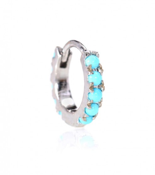 MARIA TASH Turquoise Eternity 14kt white gold earring | small single blue stone hoop | cuff earrings | hoops