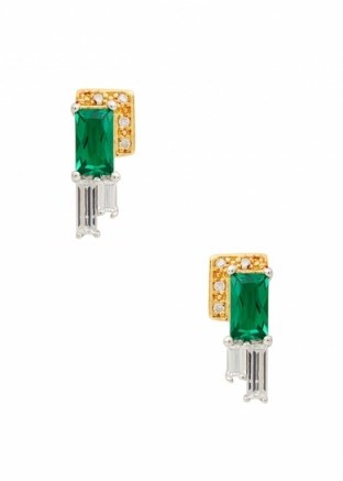 V JEWELLERY Audrey gold and rhodium-plated earrings ~ green and white crystal deco style jewellery - flipped
