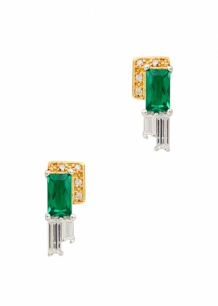 V JEWELLERY Audrey gold and rhodium-plated earrings ~ green and white crystal deco style jewellery