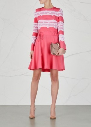 VALENTINO Pink lace-trimmed silk dress ~ fit and flare - flipped