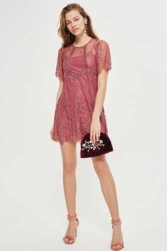 Topshop Velvet Trim Lace Flippy Dress | dark pink party dresses | vintage style - flipped