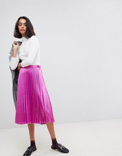 Vero Moda Pleated Midi Skirt – metallic pink skirts