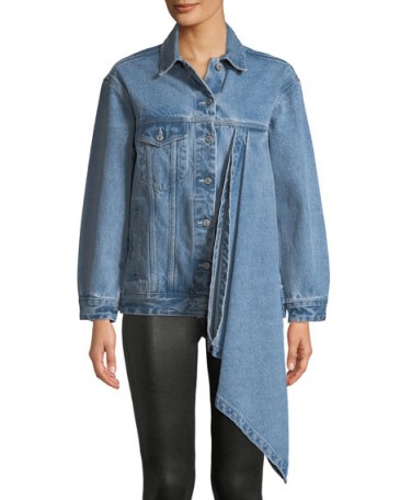 Victoria / Tomas Denim Jacket with Asymmetric Draped Detail ~ blue drape front jackets