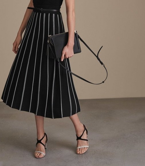 REISS WILLOW KNITTED MIDI SKIRT BLACK ~ striped a-line skirts - flipped
