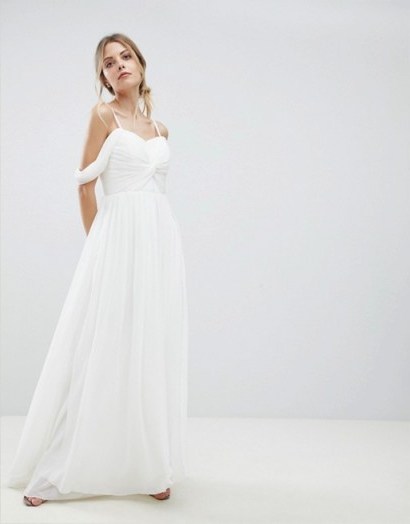 Y.A.S Floaty Maxi Dress With Cold Shoulder – white knot front wedding dresses - flipped