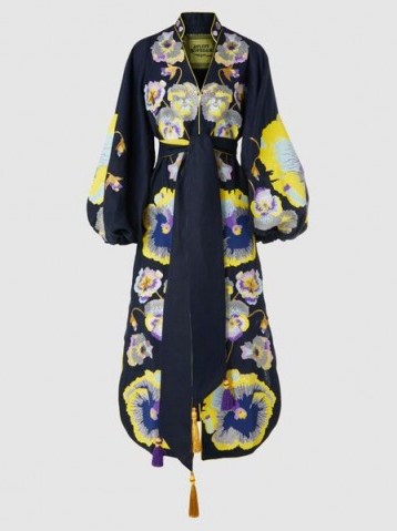 YULIYA MAGDYCH‎ Pansies Embroidered Linen Kaftan ~ floral statement coats ~ luxe balloon sleeved kaftans - flipped