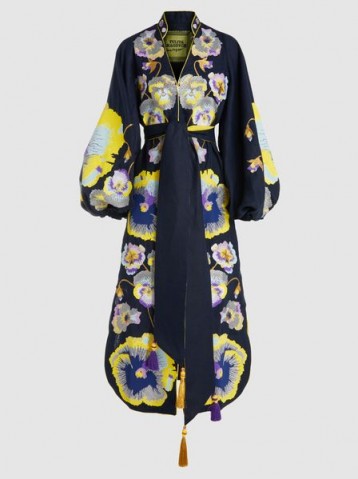 YULIYA MAGDYCH‎ Pansies Embroidered Linen Kaftan ~ floral statement coats ~ luxe balloon sleeved kaftans
