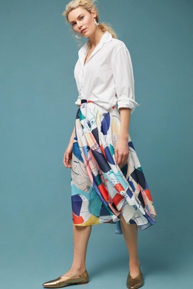 Miranda Dunn Agneta Abstract Print Midi Skirt | flowing handkerchief hem skirts - flipped