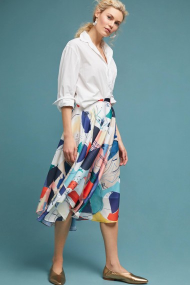 Miranda Dunn Agneta Abstract Print Midi Skirt | flowing handkerchief hem skirts