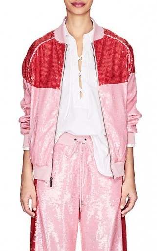 ALBERTA FERRETTI Sequin-Embellished Track Jacket – pink and red colour block jackets – sports luxe clothing - flipped