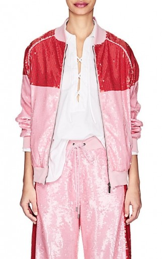 ALBERTA FERRETTI Sequin-Embellished Track Jacket – pink and red colour block jackets – sports luxe clothing