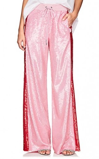 ALBERTA FERRETTI Pink Sequin-Embellished Track Pants – sports luxe fashion - flipped
