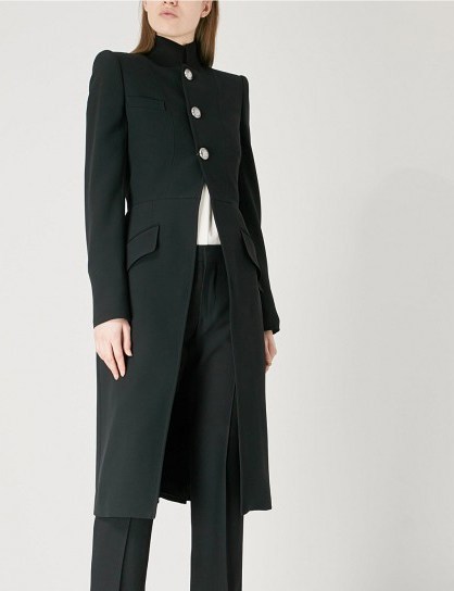 ALEXANDER MCQUEEN High-neck single-breasted crepe coat ~ chic military style coats - flipped