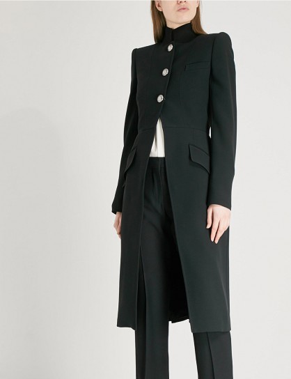 ALEXANDER MCQUEEN High-neck single-breasted crepe coat ~ chic military style coats