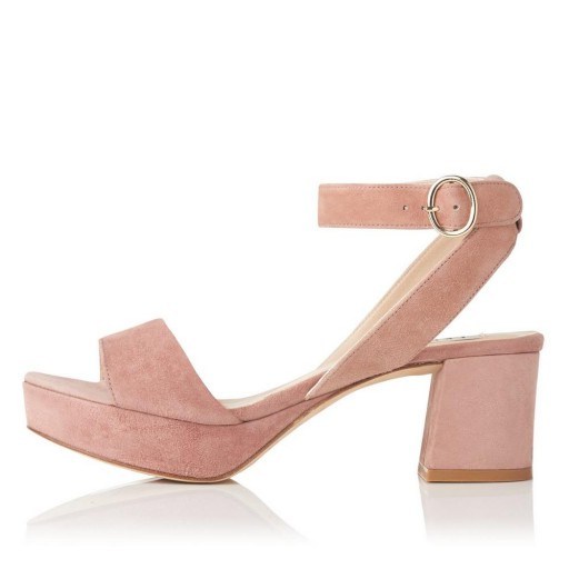 L.K. BENNETT ALIE DARK PINK SUEDE FORMAL SANDALS ~ feminine block heels - flipped