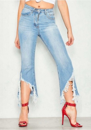 MISSYEMPIRE Andrea Denim Extreme Fray Ripped Hem Jeans | frayed hems - flipped