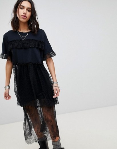 Anna Sui Chasing Hearts Mesh Oversized Top | black semi sheer panel tops - flipped