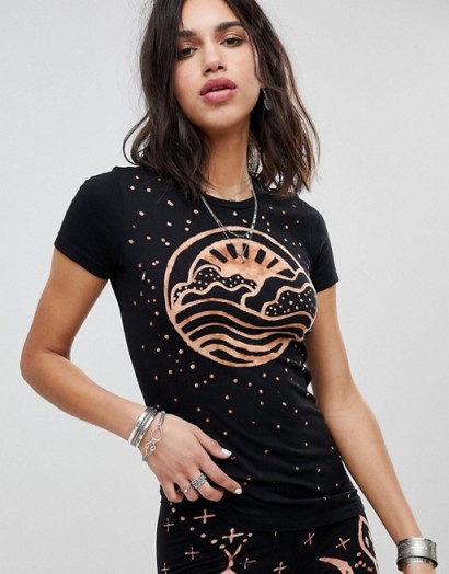 Anna Sui Rising Sun Fitted T-Shirt in black | printed tees