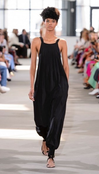 TIBI ARIELLE BLACK SILK OVERALL PLEATED JUMPSUIT | cuffed leg jumpsuits | chic overalls - flipped
