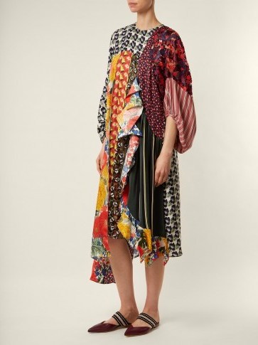 BIYAN Arista patchwork silk-blend dress ~ mixed print dresses - flipped