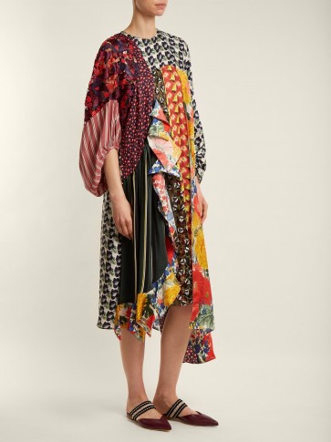 BIYAN Arista patchwork silk-blend dress ~ mixed print dresses