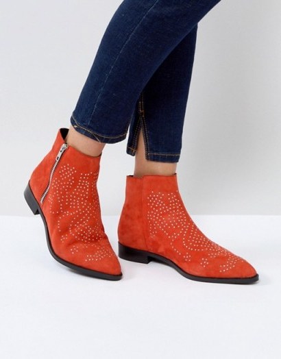 ASOS AUTO PILOT Suede Studded Ankle Boots in Red - flipped