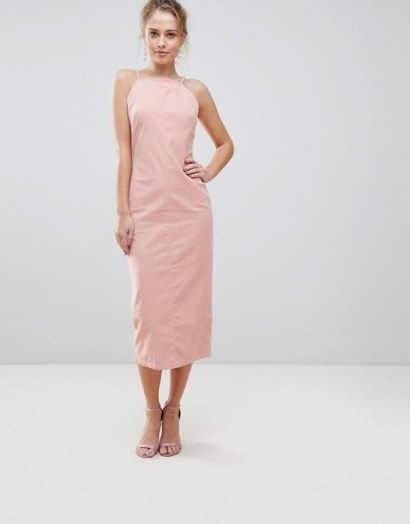 ASOS Cord Bodycon Dress in Pale Pink – corduroy midi dresses - flipped