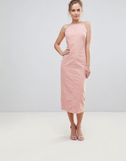 ASOS Cord Bodycon Dress in Pale Pink – corduroy midi dresses