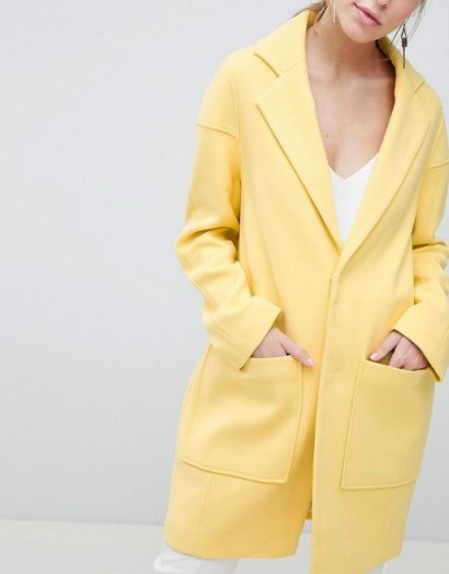 ASOS DESIGN Crepe Pocket Detail Coat in yellow ~ stylish Spring coats - flipped
