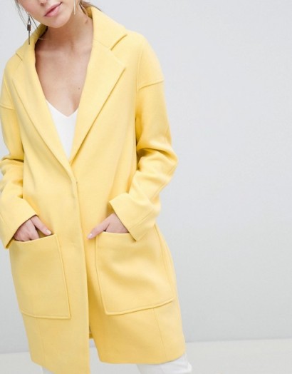 ASOS DESIGN Crepe Pocket Detail Coat in yellow ~ stylish Spring coats