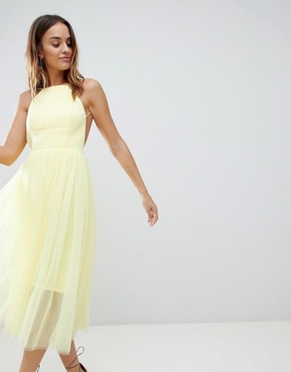 ASOS DESIGN premium scuba pinny midi tulle dress ~ yellow open back party dresses - flipped