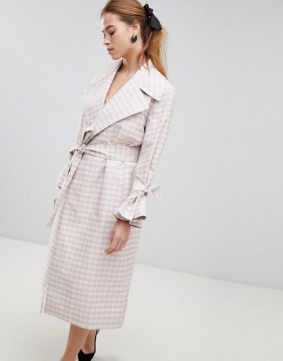 ASOS Gingham Belted Coat – pink and white check coats - flipped