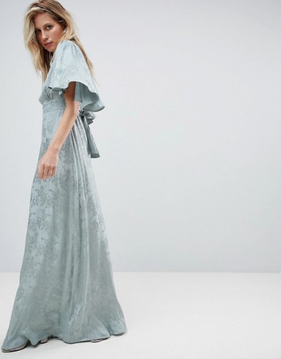 ASOS Maxi Dress with Floaty Sleeve in Soft Floral Jacquard in Sea Green – long vintage style occasion dresses