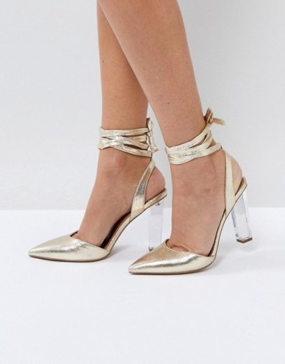ASOS PIANO High Heels – gold strappy clear heeled shoes - flipped