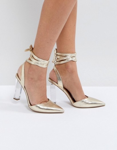 ASOS PIANO High Heels – gold strappy clear heeled shoes