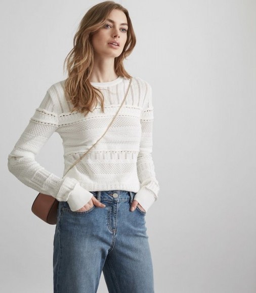 Reiss ASTRID LACE-DETAIL KNITTED JUMPER OFF WHITE ~ crew neck jumpers - flipped