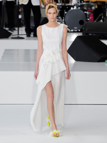 DELPOZO White Asymmetrical ruffle-trimmed skirt ~ long front split skirts